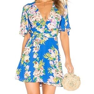 Privacy Please floral print wrap around dress V cleavage‎ flutter sleeves Sz S